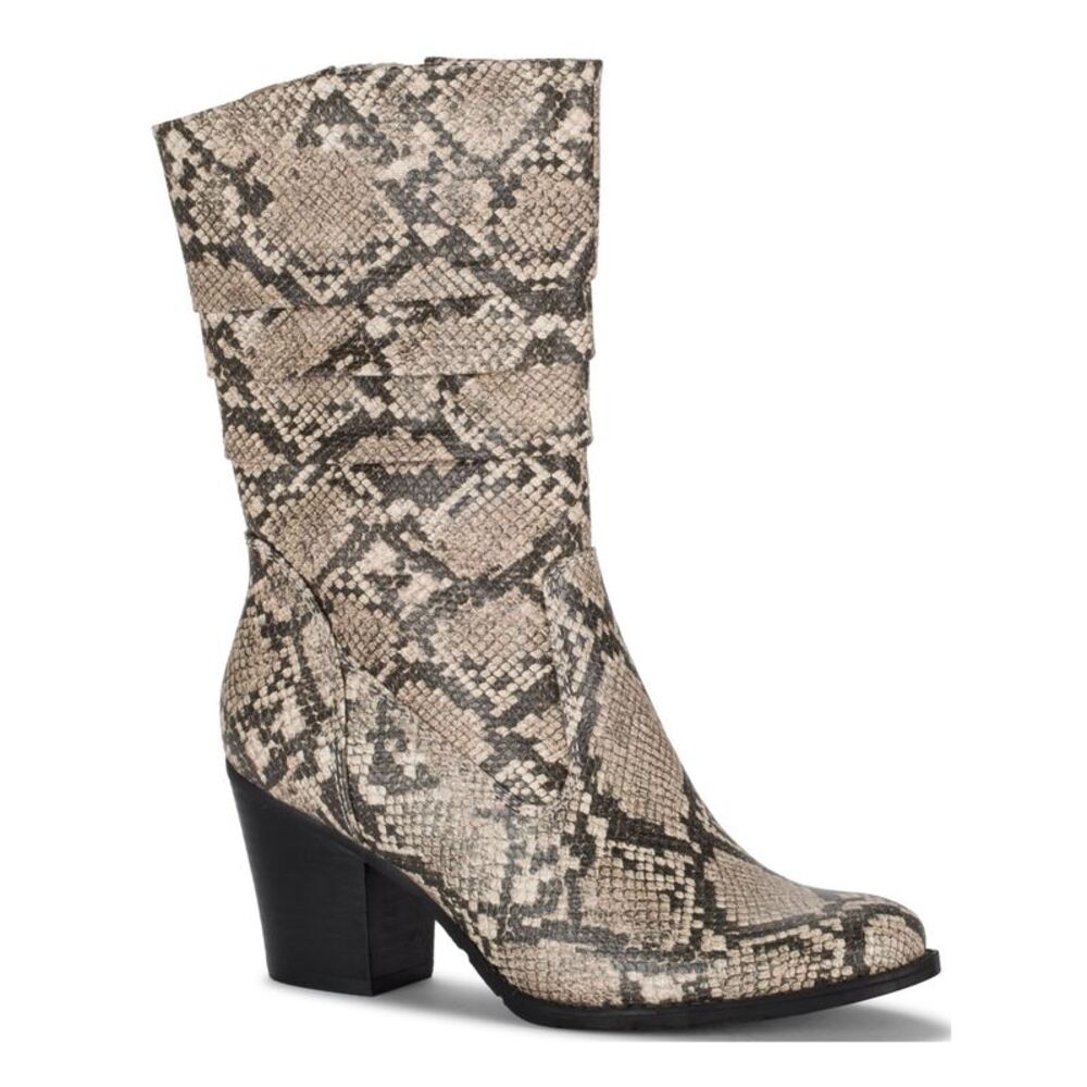 BARETRAPS Womens Beige Animal Print Stacked Heel Zip-Up Heeled Boots 6 M